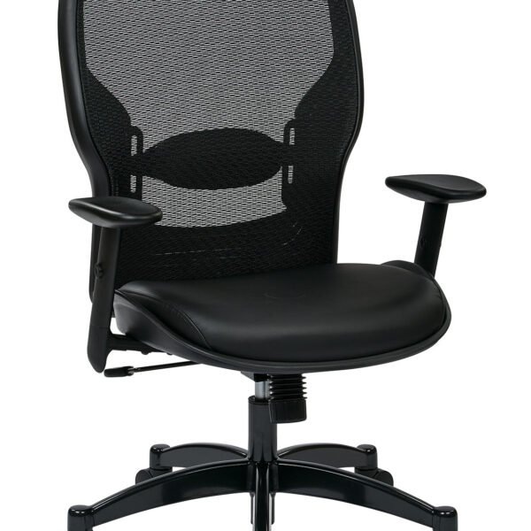 Breathable Mesh Back and Bonded Leather Seat Managerís Chair with Adjustable Arms
