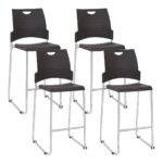 Tall Black Stacking and Ganging Chair with Plastic Seat and Back with Chrome Frame - DC Series - DC8309C4-3